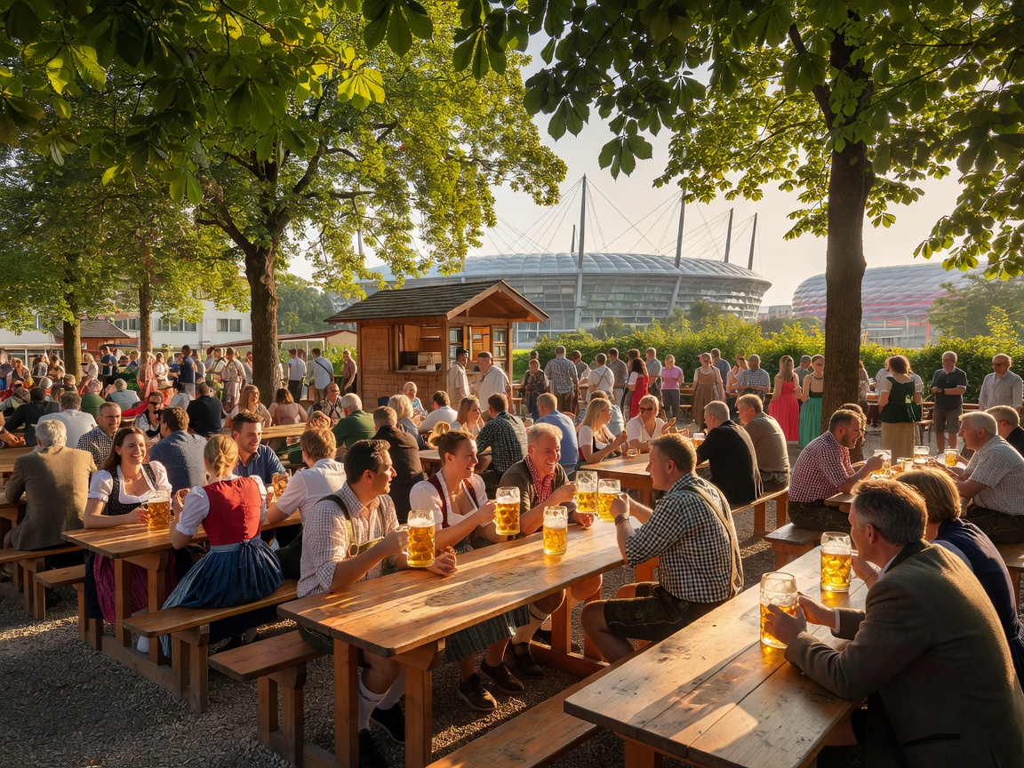 Traditional Munich beer garden setting near historic football hubs
